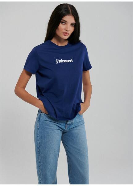 Blue Polo Neck Blue Women's T-Shirt M1612242-70722-POLO NECK LOGO T - 16