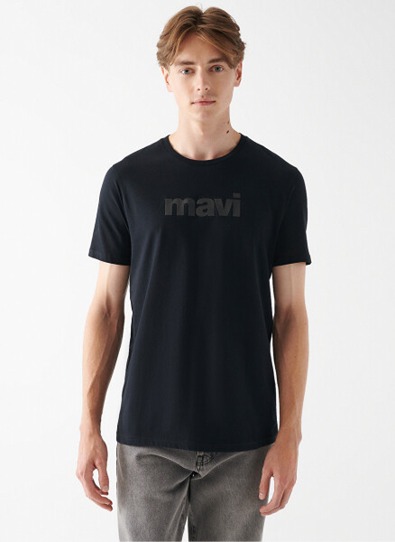 Blue Polo Neck Plain Black Men's T-Shirt 065199-900 MAVI PRINTED T-SHIRT Black - 1