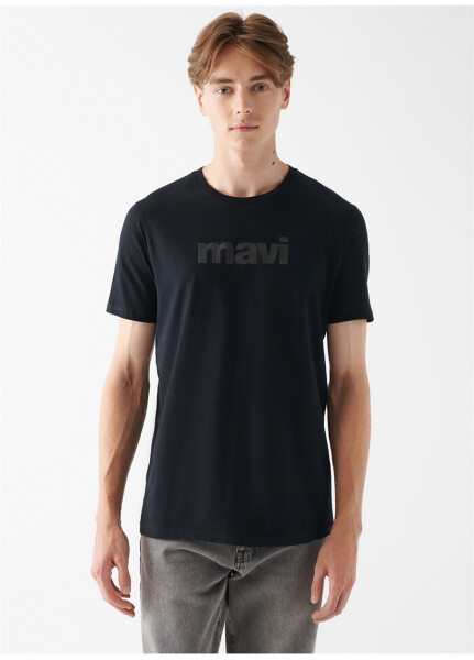 Blue Polo Neck Plain Black Men's T-Shirt 065199-900 MAVI PRINTED T-SHIRT Black - 4