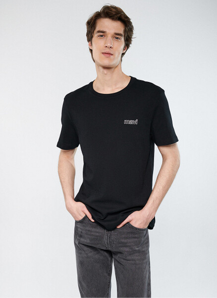 Blue Polo Neck Plain Black Men's T-Shirt M0610360-900_BASIC T-SHIRT - 1