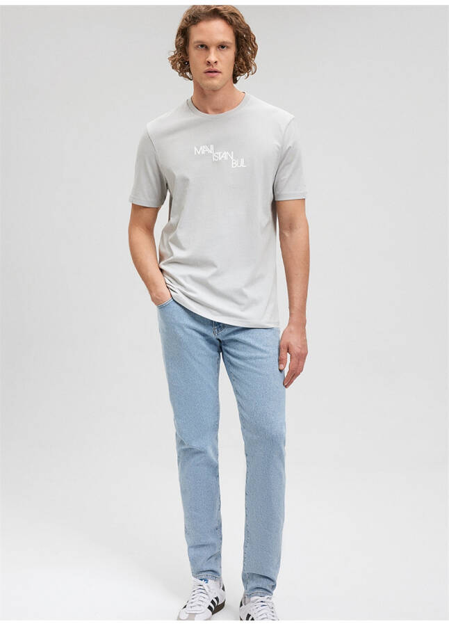 Blue Polo Neck Plain Light Gray Men's T-Shirt - 6