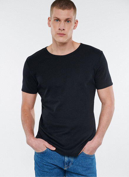 Blue Polo Neck Slim Fit Solid Black Men's T-Shirt - 1