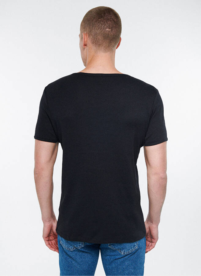 Blue Polo Neck Slim Fit Solid Black Men's T-Shirt - 3