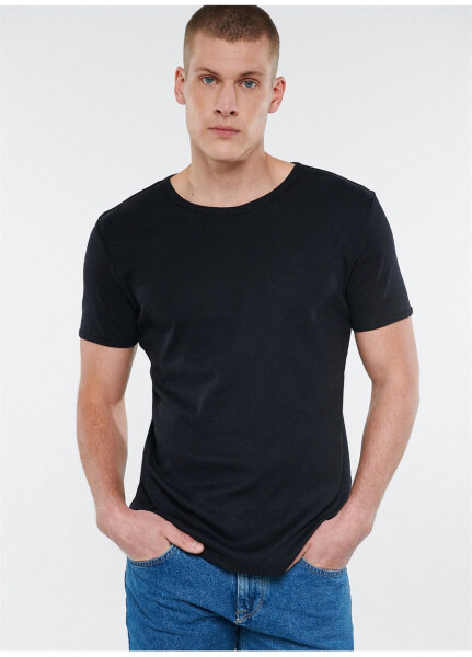 Blue Polo Neck Slim Fit Solid Black Men's T-Shirt - 7