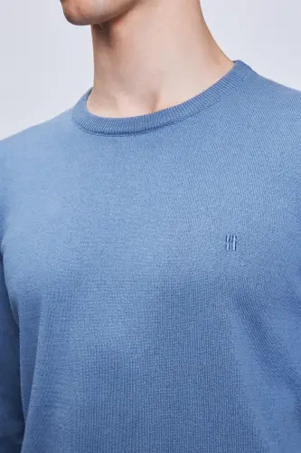 Blue Regular Fit Crew Neck 100% Cotton Knitwear - 4