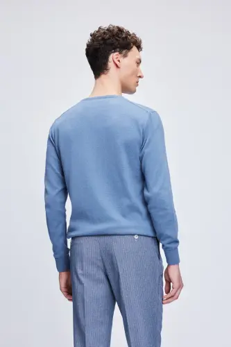 Blue Regular Fit Crew Neck 100% Cotton Knitwear - 5