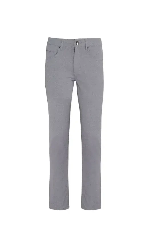 Blue Regular Fit Patterned Cotton 5 Pocket Canvas Pants - 1