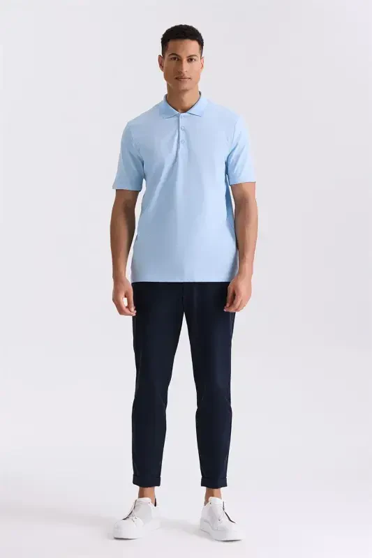 Blue Regular Fit Patterned Polo Collar T-Shirt - 2