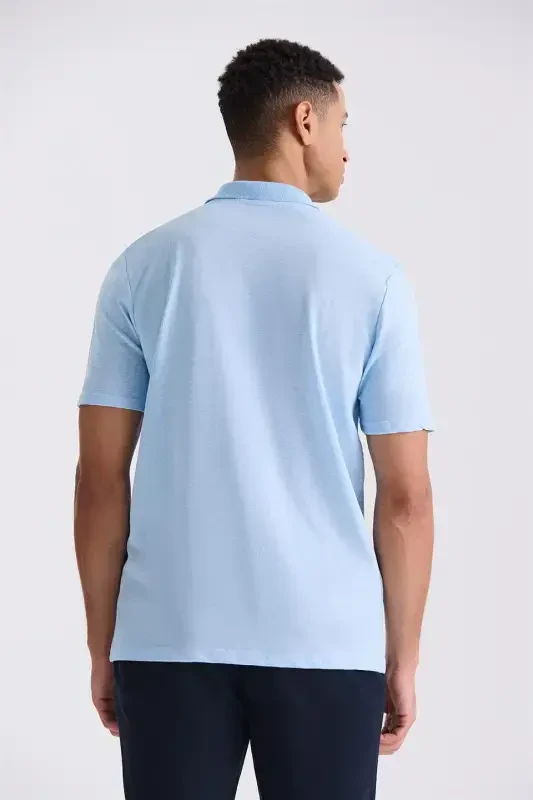 Blue Regular Fit Patterned Polo Collar T-Shirt - 4