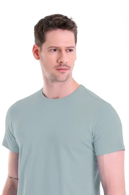 Blue Regular Fit Plain 100% Cotton Crew Neck T-Shirt-Blue - 5