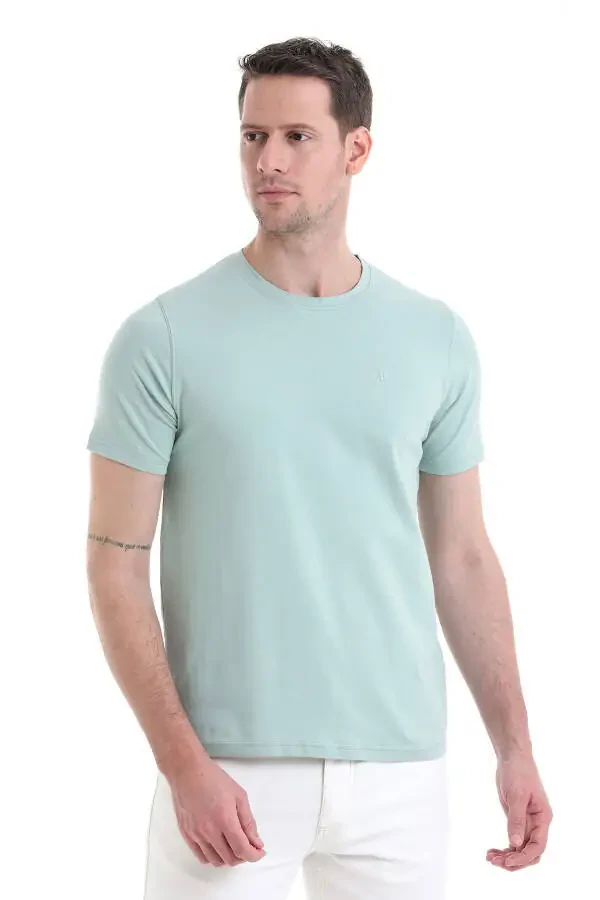 Blue Regular Fit Solid Cotton Crew Neck Knit T-Shirt - 4