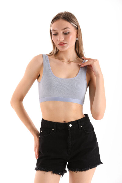 Blue Ribbed Thick Strapped Sports Bra - 10