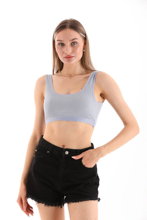 Blue Ribbed Thick Strapped Sports Bra - 11