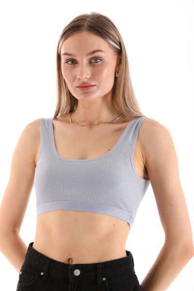 Blue Ribbed Thick Strapped Sports Bra - 12