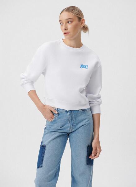 Blue Round Neck White Women's Sweatshirt M1611601-620 LOGO SHORT SWEATSHIRT B - 1