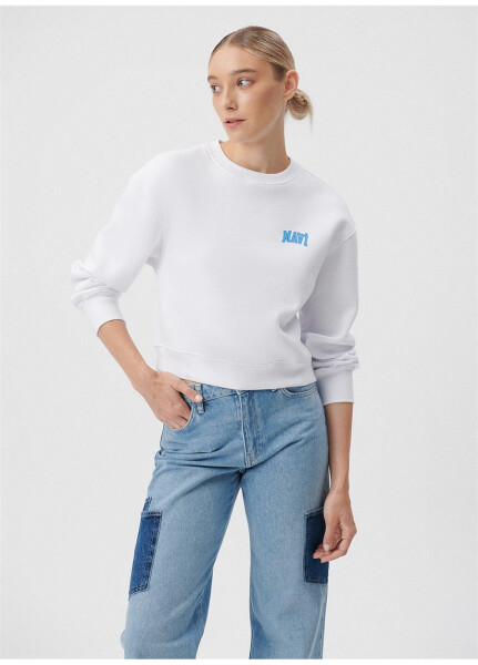 Blue Round Neck White Women's Sweatshirt M1611601-620 LOGO SHORT SWEATSHIRT B - 8