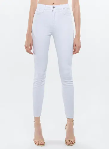 Blue Serenay High Waist Slim Fit Skinny White Women's Denim Trousers M100980-83673 - 3