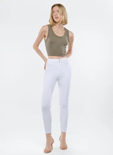 Blue Serenay High Waist Slim Fit Skinny White Women's Denim Trousers M100980-83673 - 1
