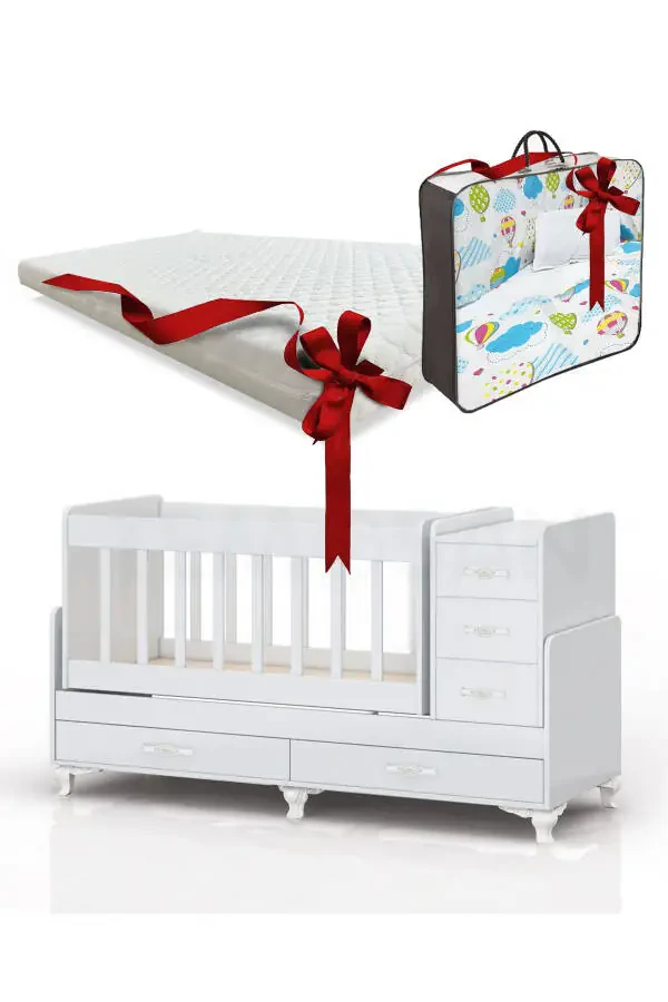 Blue Sleep Set, with Mattress, Co-sleeper, Rocking, Growing Baby Crib 60 x 120 - 1