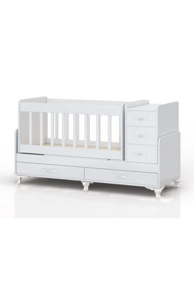 Blue Sleep Set, with Mattress, Co-sleeper, Rocking, Growing Baby Crib 60 x 120 - TEMOSAN MOBILYA (1)