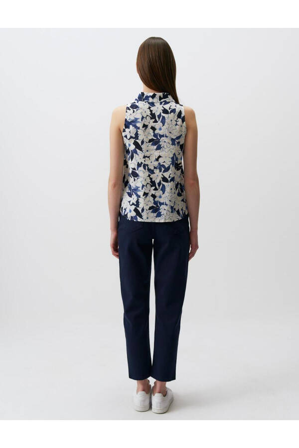 Blue Sleeveless Floral Linen Shirt - 24