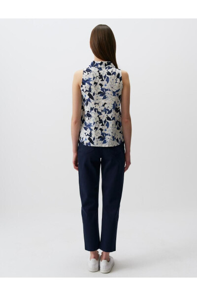 Blue Sleeveless Floral Linen Shirt - 6