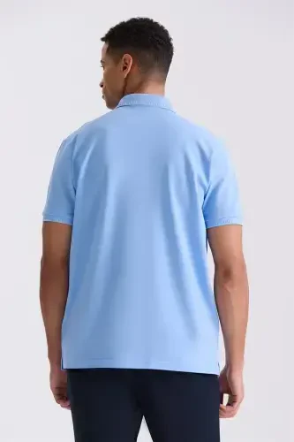 Blue Slim Fit 100% Cotton Mercerized Polo Neck T-shirt - 4