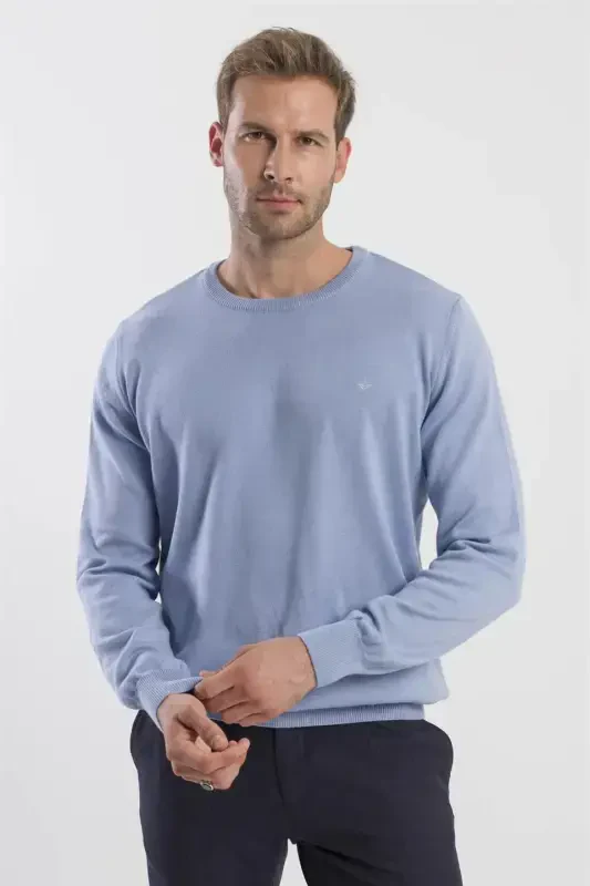 Blue Slim Fit Crew Neck Knitted Sweater - 4