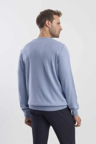 Blue Slim Fit Crew Neck Knitted Sweater - JAKAMEN (1)