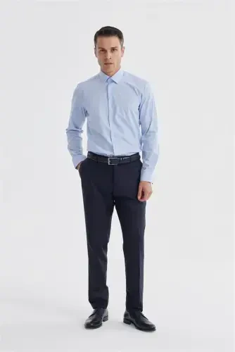 Blue Slim Fit Italian Collar Classic Tie-Friendly Cotton Shirt - 1