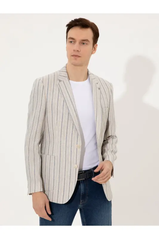 Blue Slim Fit Jacket - CACHAREL