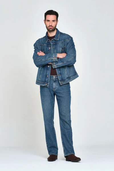 Blue slim fit men's jean jacket - 3