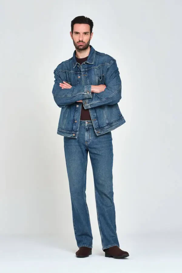 Blue slim fit men's jean jacket - 3