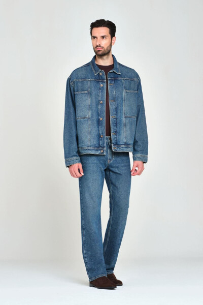 Blue slim fit men's jean jacket - PANTAMO JEANS