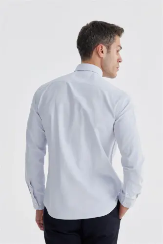 Blue Slim Fit Patterned Cotton Button-Down Collar Shirt - 4