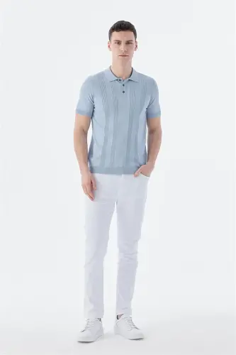 Blue Slim Fit Patterned Polo Shirt - 1