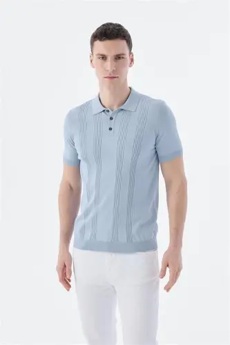Blue Slim Fit Patterned Polo Shirt - JAKAMEN (1)