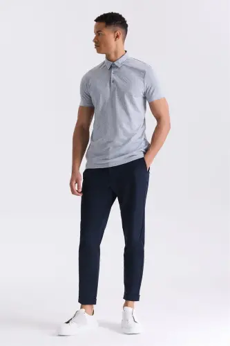 Blue Slim Fit Patterned Shirt Collar T-Shirt - 2