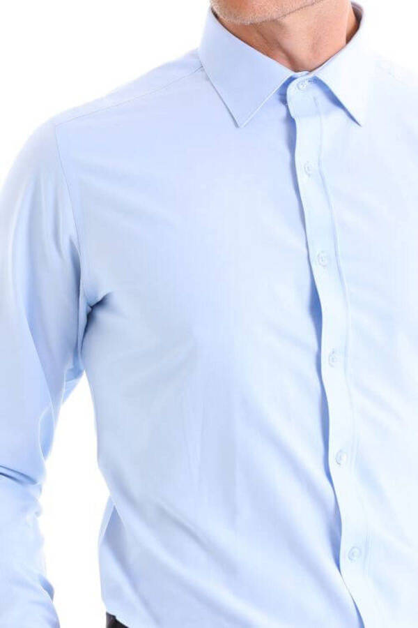 Blue Slim Fit Plain Cotton Slim Collar Long Sleeve Cla - 6