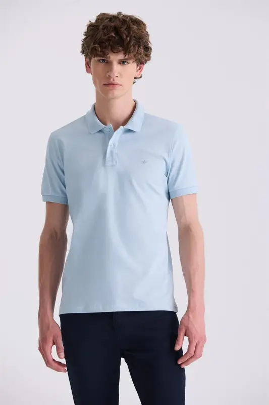 Blue Slim Fit Polo Neck T-Shirt - 1