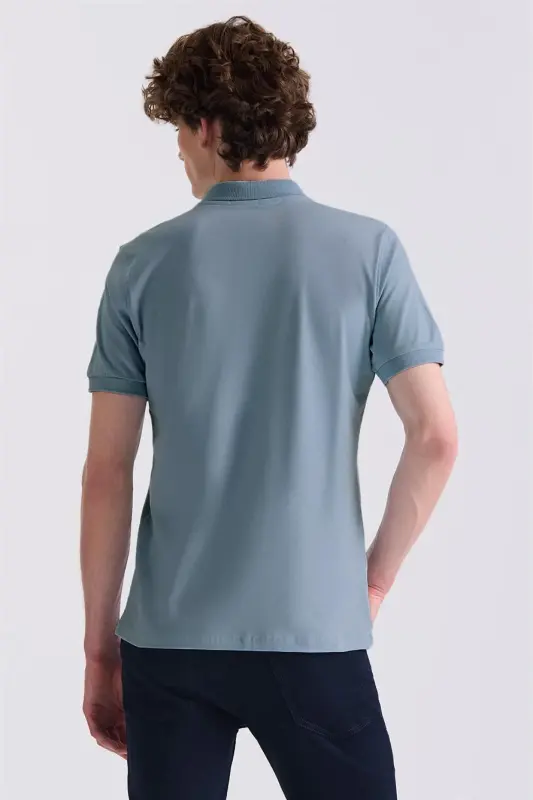 Blue Slim Fit Polo Neck T-Shirt - 4
