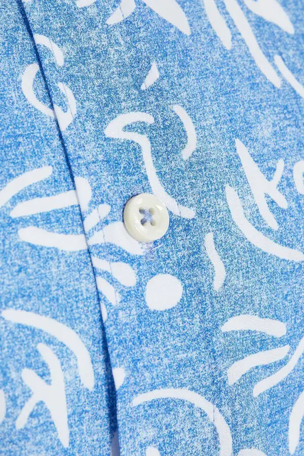 Blue Slim Fit Printed 100% Cotton Buttoned Collar Long Sleeve - 3