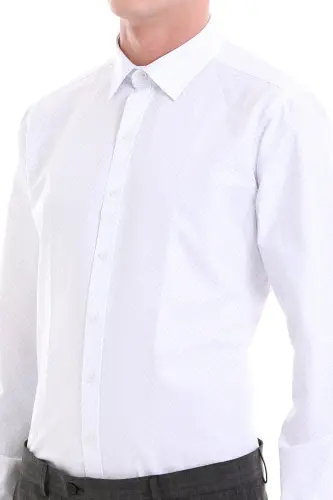 Blue Slim Fit Printed Cotton Slim Collar Long Sleeve Classic Shirt-Blue - 5