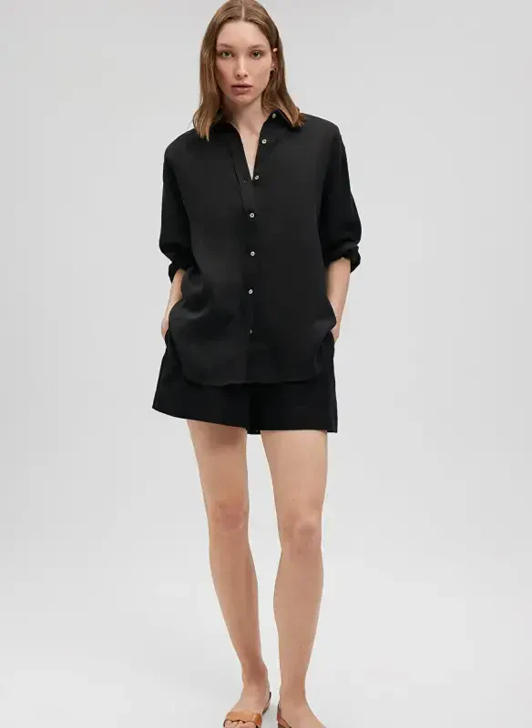 Blue Standard Shirt Collar Black Women's Shirt M1210747-900-LONG SLEEVE SHIRT - 1