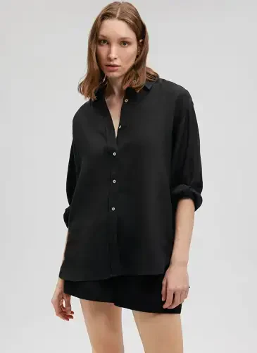 Blue Standard Shirt Collar Black Women's Shirt M1210747-900-LONG SLEEVE SHIRT - MAVI (1)