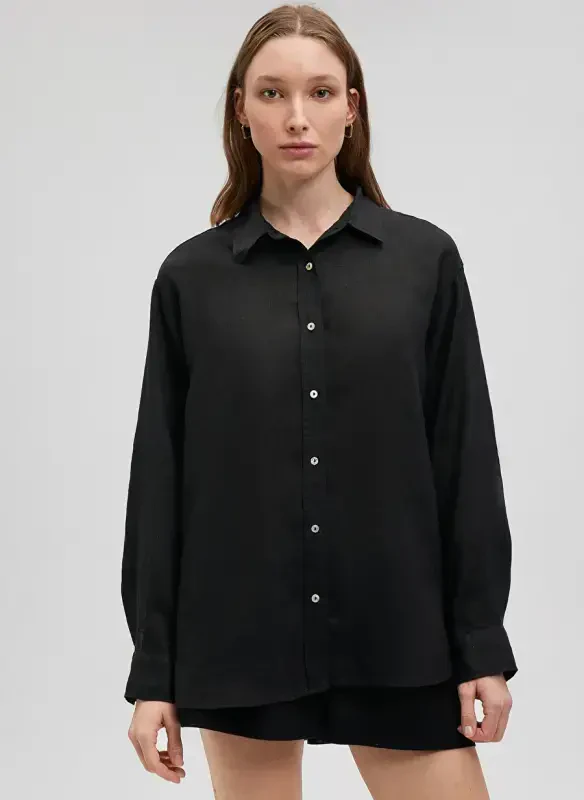 Blue Standard Shirt Collar Black Women's Shirt M1210747-900-LONG SLEEVE SHIRT - 4