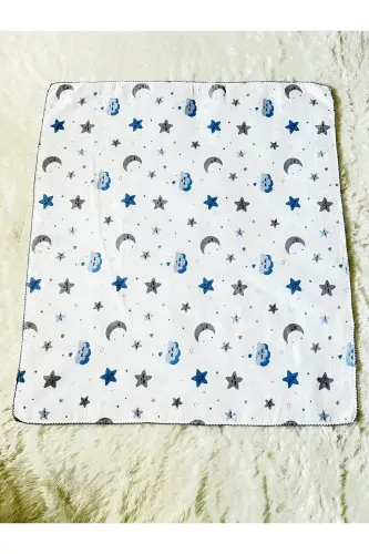 Blue Starry Cloud Patterned Muslin Fabric Baby Swaddle Blanket-Blue - 3