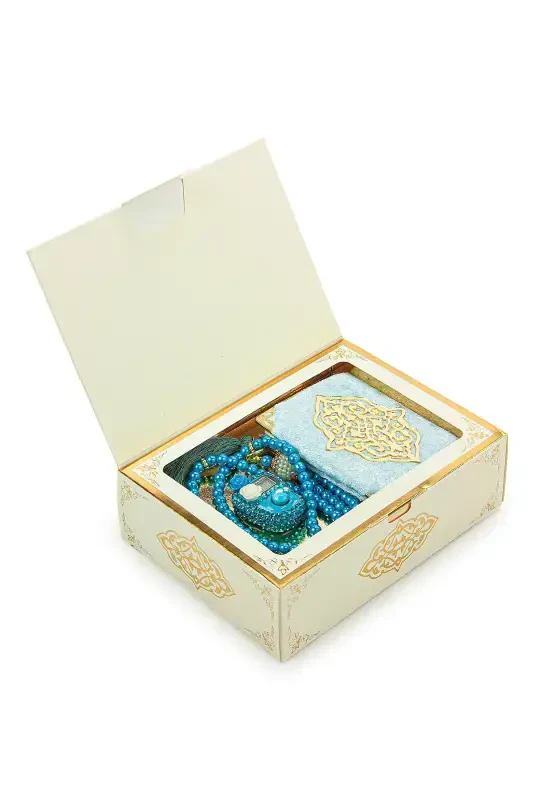 Blue Stone Dhikr Counter - Pocket Size Arabic Yasin-i Sharif - Hajj Umrah Gift Set with Pearl Rosary - Purple - IHVAN ONLINE