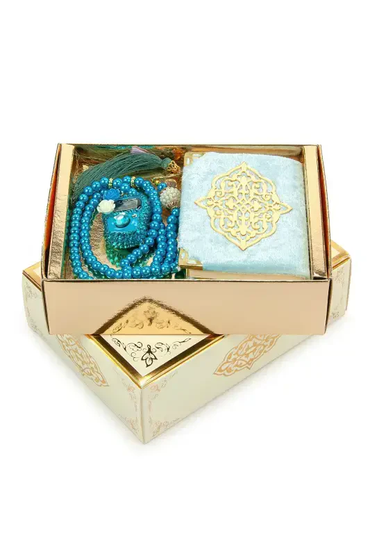 Blue Stone Dhikr Counter - Pocket Size Arabic Yasin-i Sharif - Hajj Umrah Gift Set with Pearl Rosary - Purple - 2