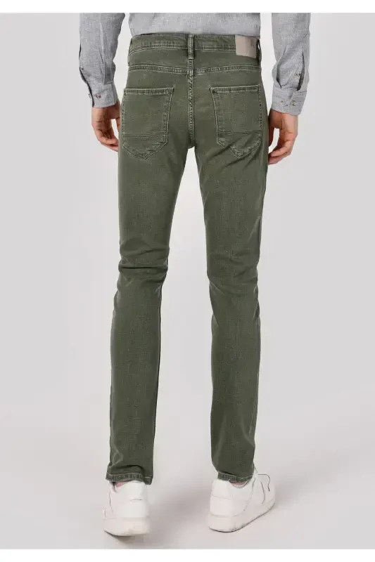 Blue, straight leg, low rise, slim fit jeans for men. - 2